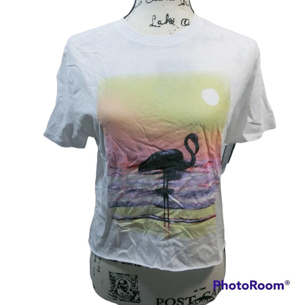 Grayson Threads Cropped Flamingo Graphic Tee Shirt Vacation Beach Size Small